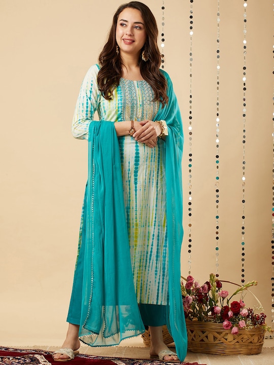 KALINI - Shibori Dyed Regular Kurta with Trousers &  Dupatta