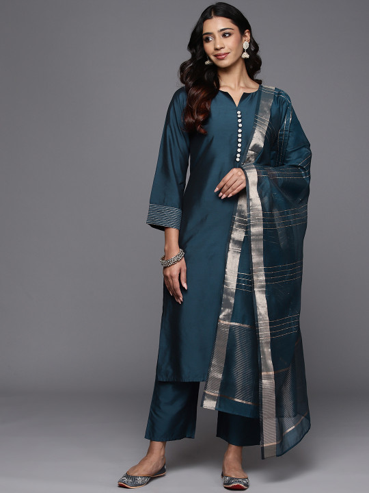 Gerua By Libas - Women Solid Regular Kurta with Trousers  With Dupatta
