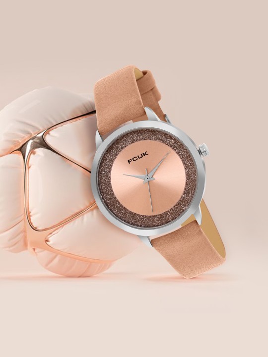 FCUK - Women Embellished Dial & Leather Straps Analogue Watch FK00025B
