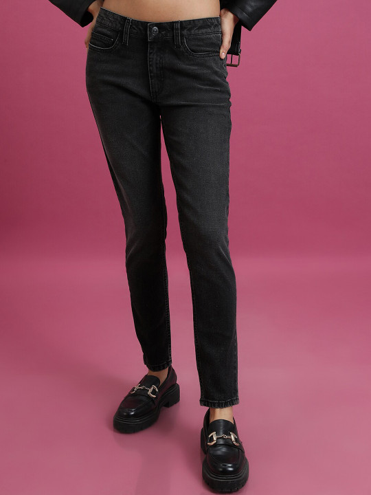 Tokyo Talkies - Women Black Skinny Fit Low Distress Cotton Stretchable Jeans