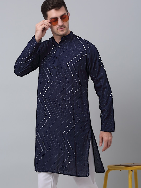 Jompers - Ethnic Motifs Embroidered Mirror Work Pure Cotton Kurta