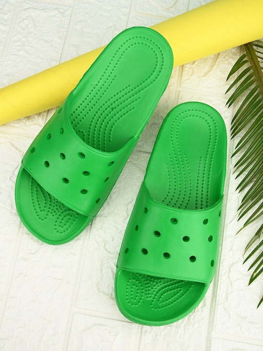 HRX by Hrithik Roshan - Men Green Self Design Rubber Sliders