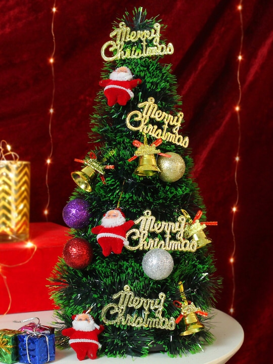 TIED RIBBONS - Green & Red Textured Artificial Christmas Tree With 54 Hanging Props