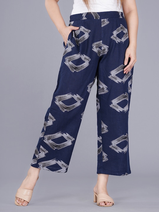 BAESD - Women Geometric Printed Cotton Parallel Trousers