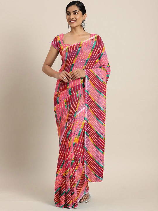 KALINI - Printed Poly Georgette Leheriya Saree