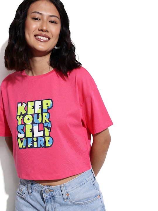 DressBerry - Stay Sarcastic Drop-It Sleeves Crop Boxy T-shirt