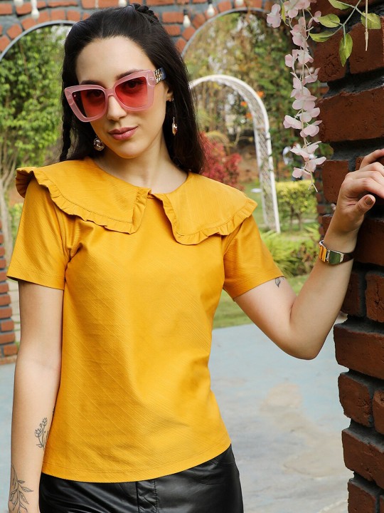 PINACOLADA - Peter Pan Collar Short Sleeves Cotton Top