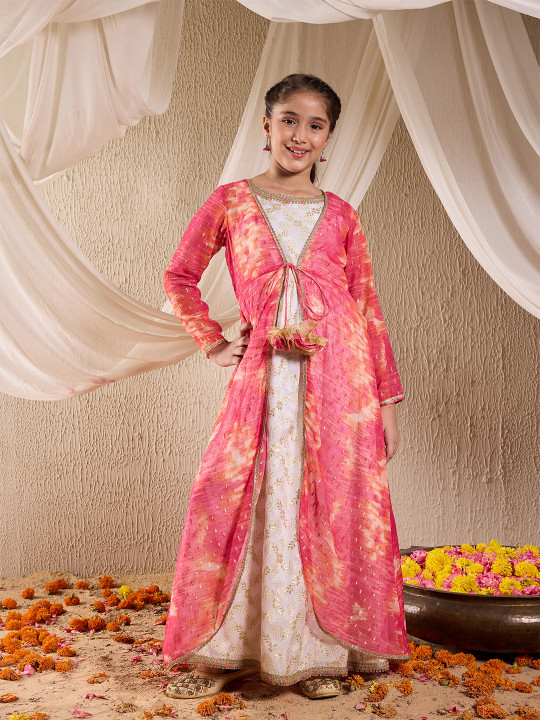 pspeaches - Pspeaches Girls Multi Foil Silk Dress With Cape