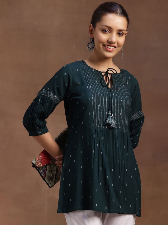 Libas - Geometric Woven Design Dobby Pleated Kurti