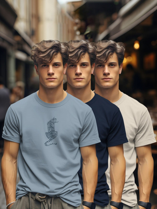 BULLMER - Men Pack Of 3 Graphic Printed Round Neck Cotton T-shirts