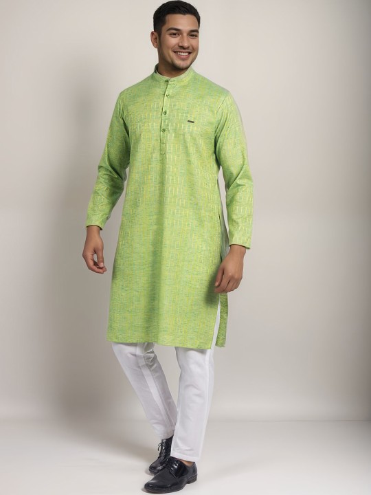 DEVOILER - Mandarin Collar Cotton Straight Kurta