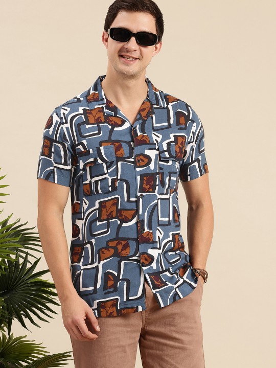 Mast & Harbour - Men Standard Printed Cuban Collar Casual Shirt