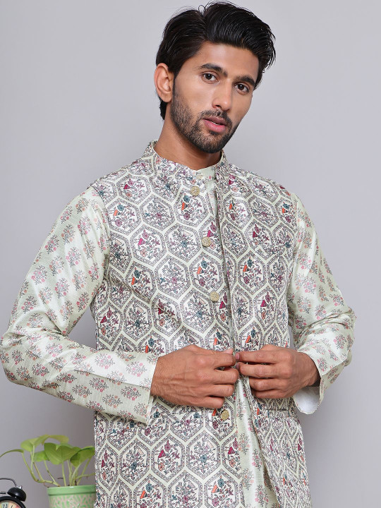 Jompers - Men Floral Printed Nehru Jacket