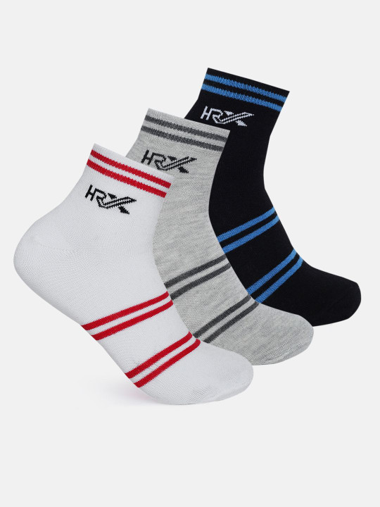 HRX by Hrithik Roshan - Men Pack Of 3 Cotton Striped Ankle-Length Socks