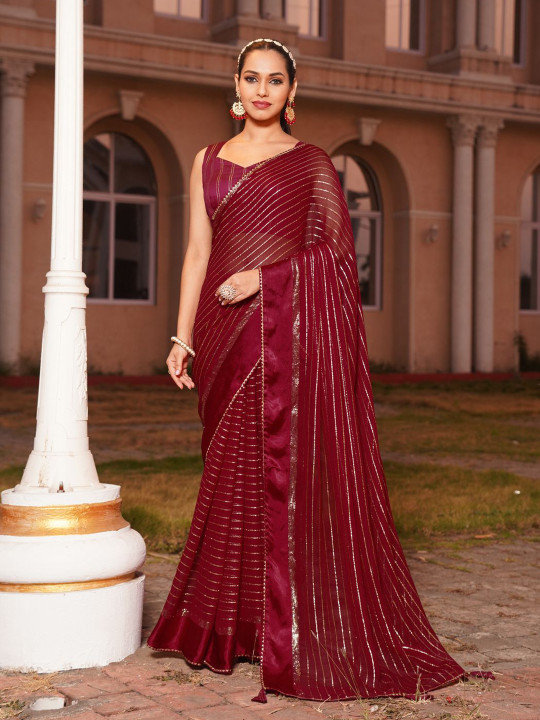 KALINI - Striped Gotta Patti Pure Georgette Zari Saree