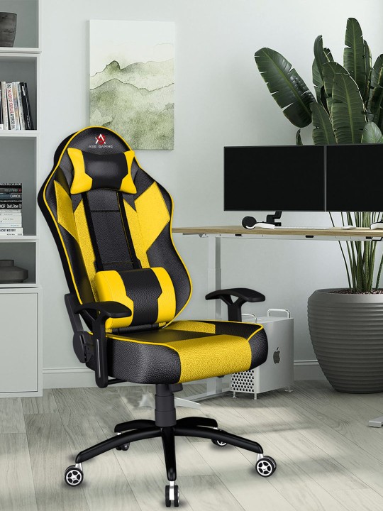 ASE GAMING - Yellow 180 Degree Recline Adjustable Neck & Lumbar Pillow Gaming Chair