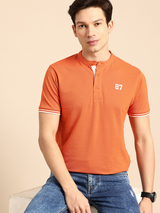 Being Human - Henley Neck Pure Cotton T-shirt