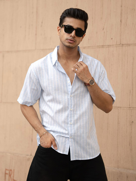 Powerlook - Men Striped Oversized Drop-Shoulder Sleeves Casual Shirt