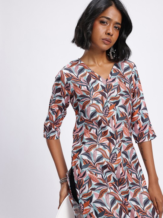 Anouk Rustic - V-Neck Tropical Printed Straight Kurta