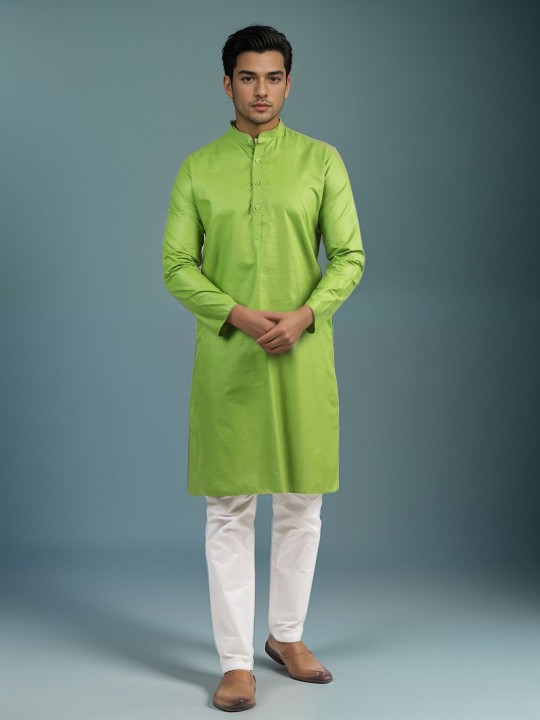 DEVOILER - Band Collar Pure Cotton Straight Kurta