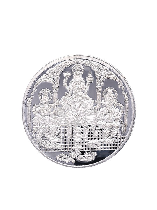 C KRISHNIAH CHETTY JEWELLERS PVT LTD - 999 Pure Silver Ganesha Lakshmi Sarswati Coin-100 g