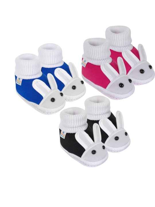 NESKA MODA - 0 To 12 Months Baby Boys & Baby Girls Set of 3 Pair Cute Soft Cotton Rabbit Face Booties