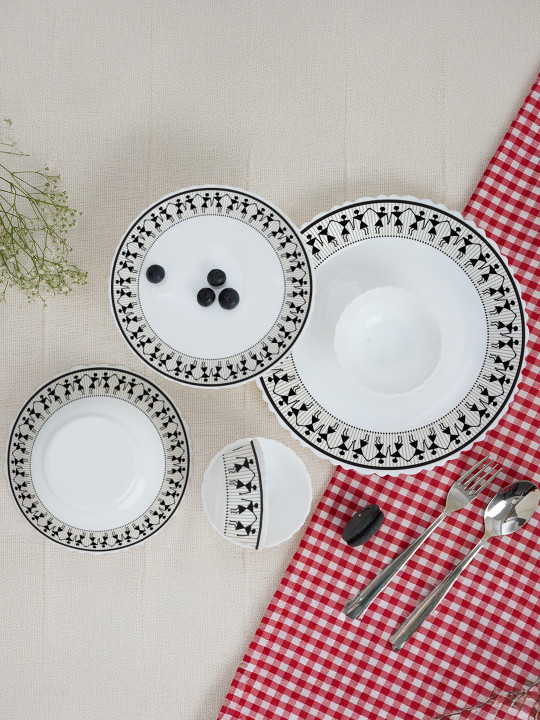 Larah by BOROSIL - Larah by Borosil 13 Pieces Jupiter Series Opalware Microwave & Dishwasher Safe Dinner Set