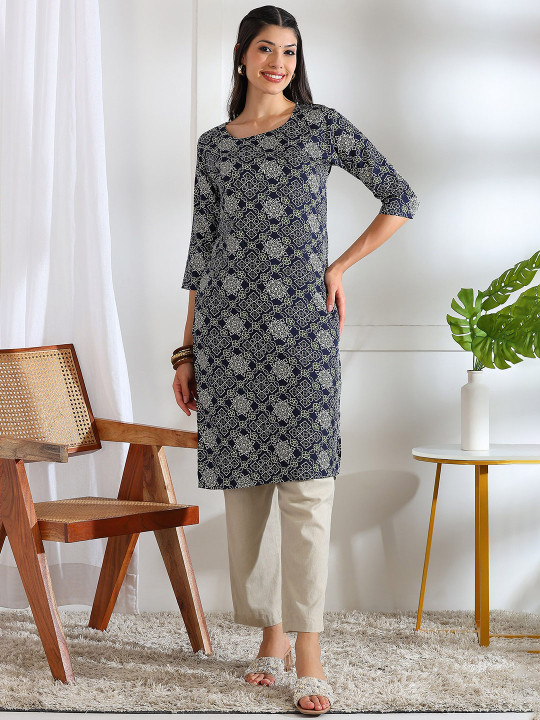 KETAKI FASHION - Ethnic Motifs Printed Round Neck Crepe Straight Kurta