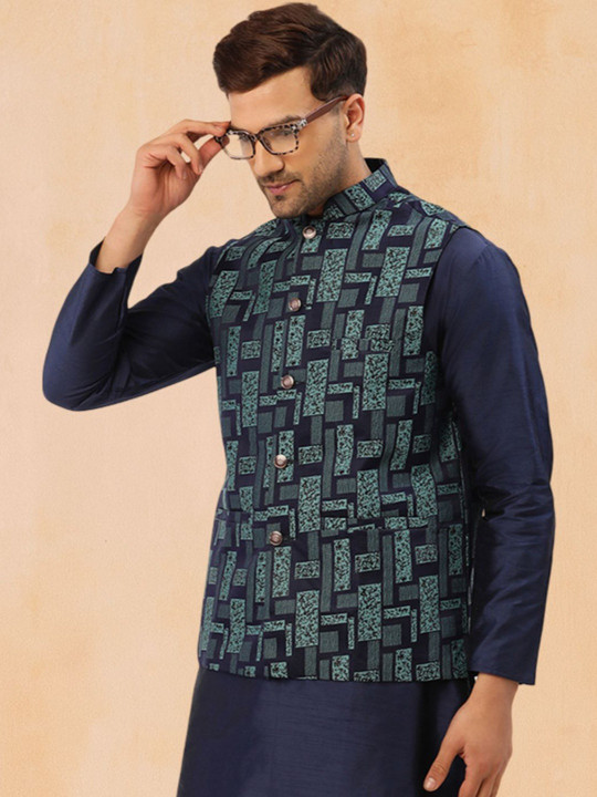 Jompers - Woven Design Mandarin Collar Nehru Jacket