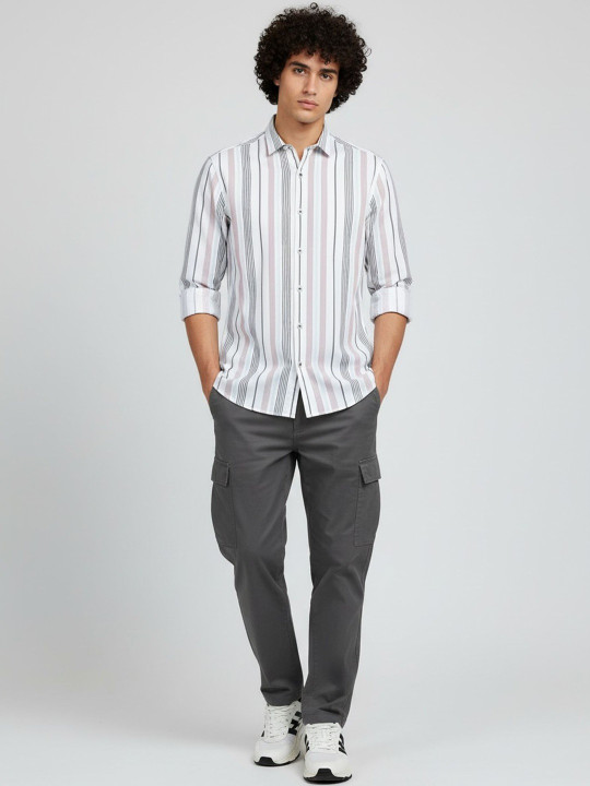 XENOR - Men Slim Fit Striped Casual Shirt