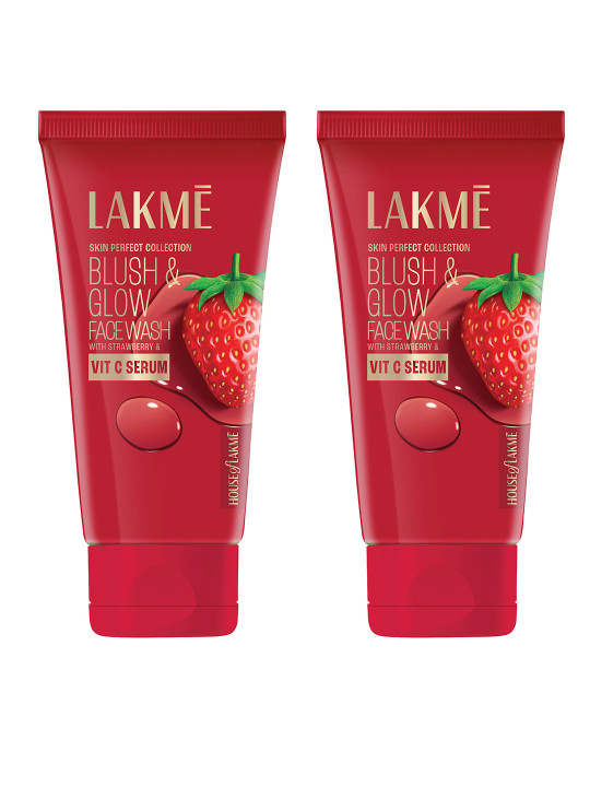 Lakme - Set of 2 Blush & Glow Hydrating Strawberry Facewash with Vitamin C Serum - 150g Each