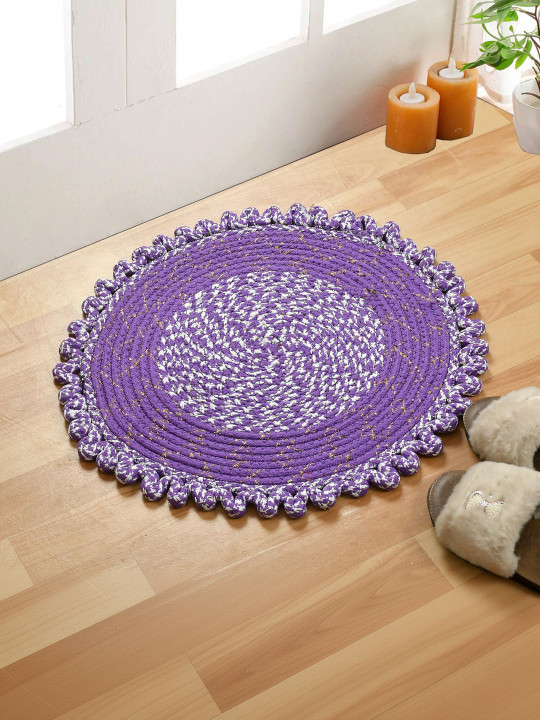 FINE TEX WORLD - Purple & White Self-Designed Soft & Thick No-Shredding Round Doormat