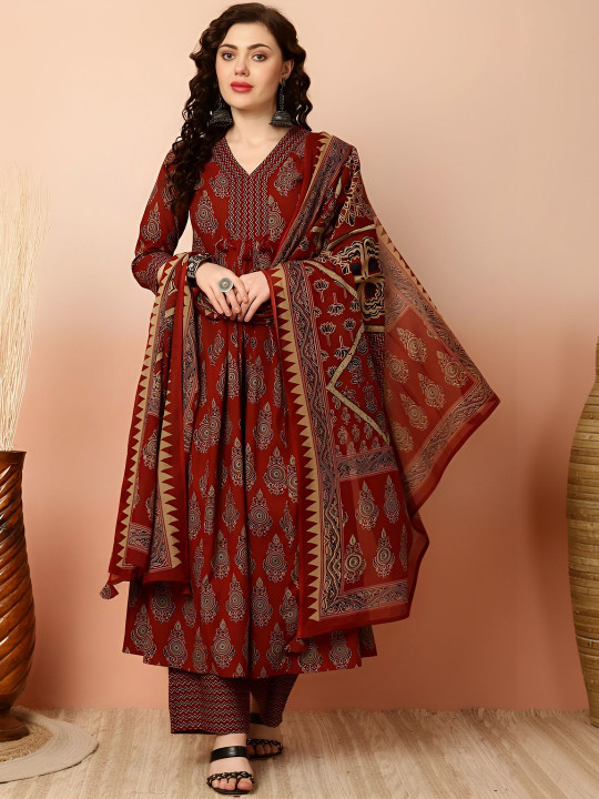 PinkLabel - Women Ethnic Motifs Printed Empire Kurta with Palazzos & With Dupatta