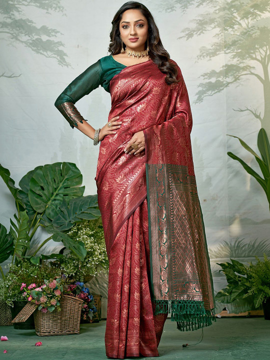 SZN - Woven Design Zari Silk Blend Heavy Work Banarasi Saree