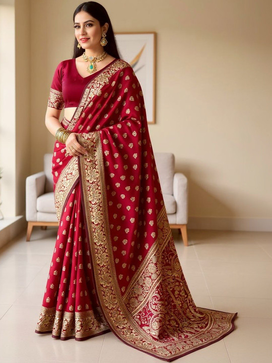 SZN - Woven Design Zari Silk Blend Banarasi Saree
