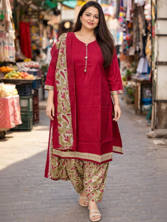 KALINI - Women Floral Printed Regular Kurti with Salwar & With Dupatta