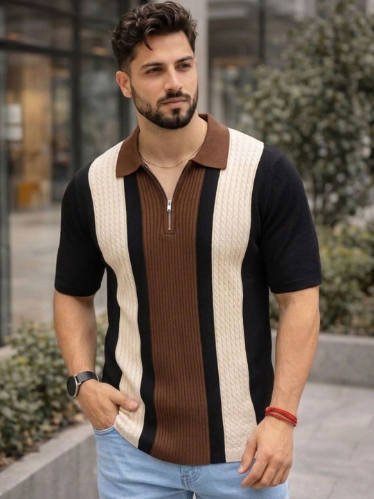 AUSK - Men Striped Polo Collar T-shirt