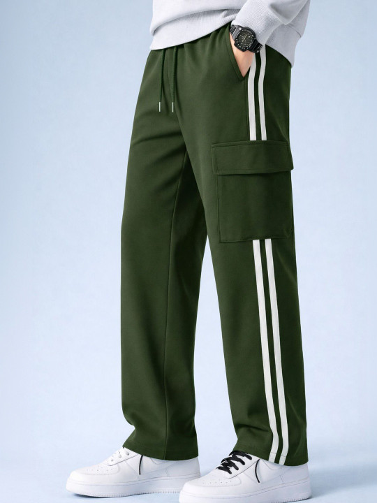 CHROVEL - Men Striped Loose Fit Low-Rise Cargos Trousers
