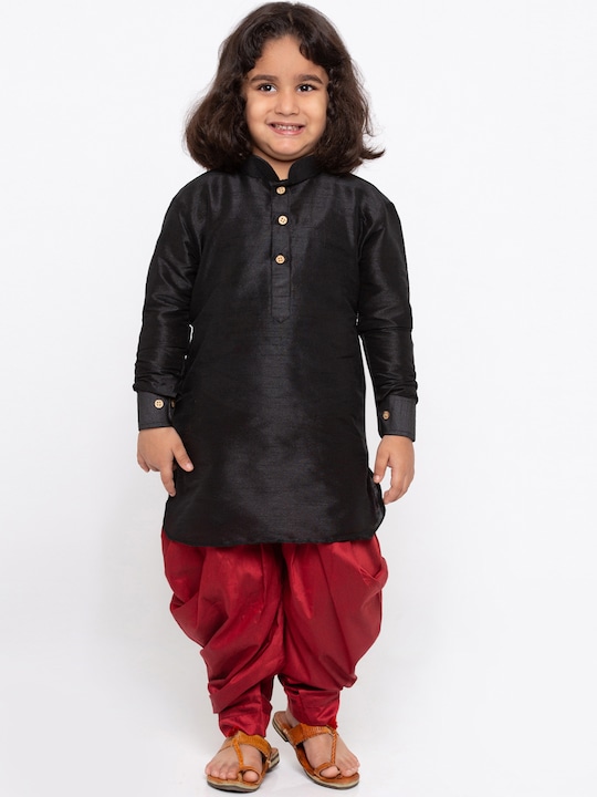 JBN Creation - Boys Black & Maroon Solid Kurta with Dhoti Pants