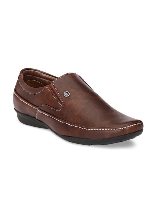 John Karsun - Men Brown Synthetic Leather Formal Slip-Ons