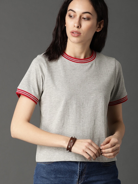 Roadster - Women Grey Solid Round Neck Pure Cotton T-shirt