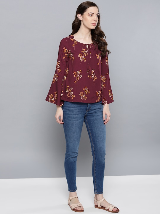 Chemistry - Women Burgundy & Yellow Printed Top