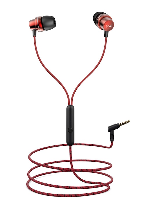 boAt - BassHeads 182 Red Braided Wired Earphones with Enhanced Bass & Metallic Finish