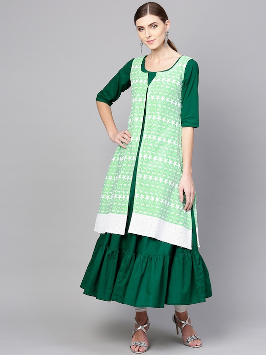 Libas - Women Green Solid A-Line Kurta