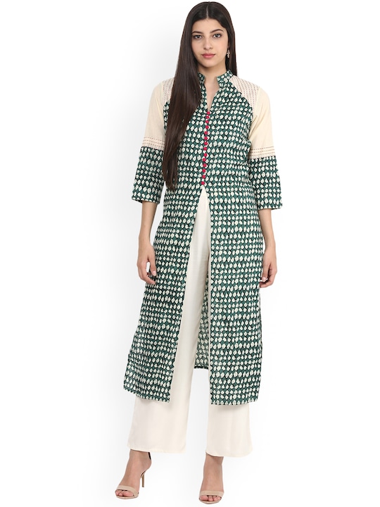 Jaipur Kurti - Women Green Printed Straight Kurta