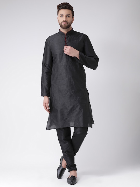 Hangup - Men Black Solid Kurta with Pyjamas