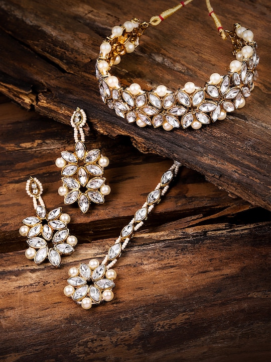 Zaveri Pearls - Traditional Stone Studded & Pearls Jewellery Set