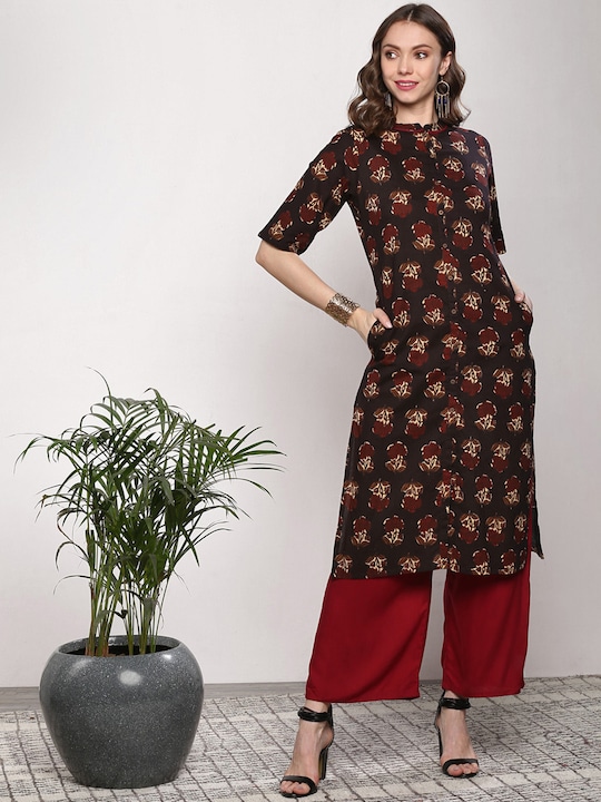 Sangria - Women Black Printed Straight Kurta