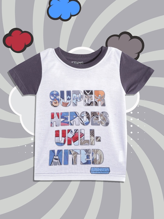 Eteenz - Boys White & Charcoal Grey Marvel Comic Print T-shirt
