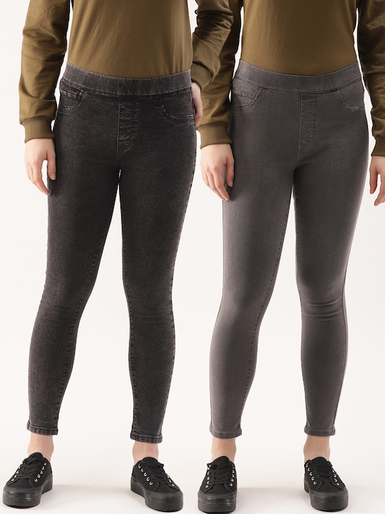 DressBerry - Women Pack of 2 Solid Super Skinny Fit Ankle-Length Denim Jeggings